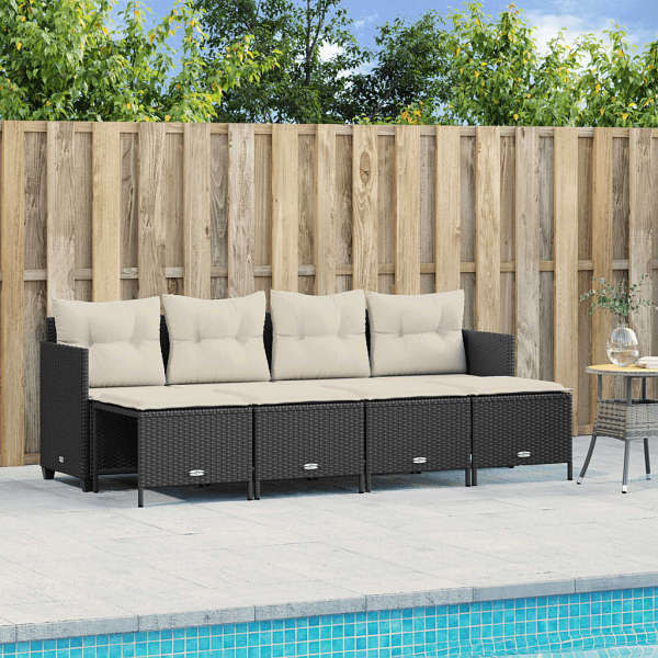 vidaXL 5-tlg. Garten-Sofagarnitur mit Kissen Schwarz Poly Rattan, UV-beständig, 3261533