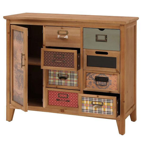 Mendler Apothekerkommode HWC-O63, Schrank Schubladen Etikettenhalter Vintage Shabby Muster, Holz 80x91x40cm, Korpus Natur, 139295