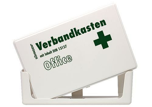 DENIOS Verbandskasten Office mit Füllung nach DIN 13157, mit Wandhalterung, weiß, 164914