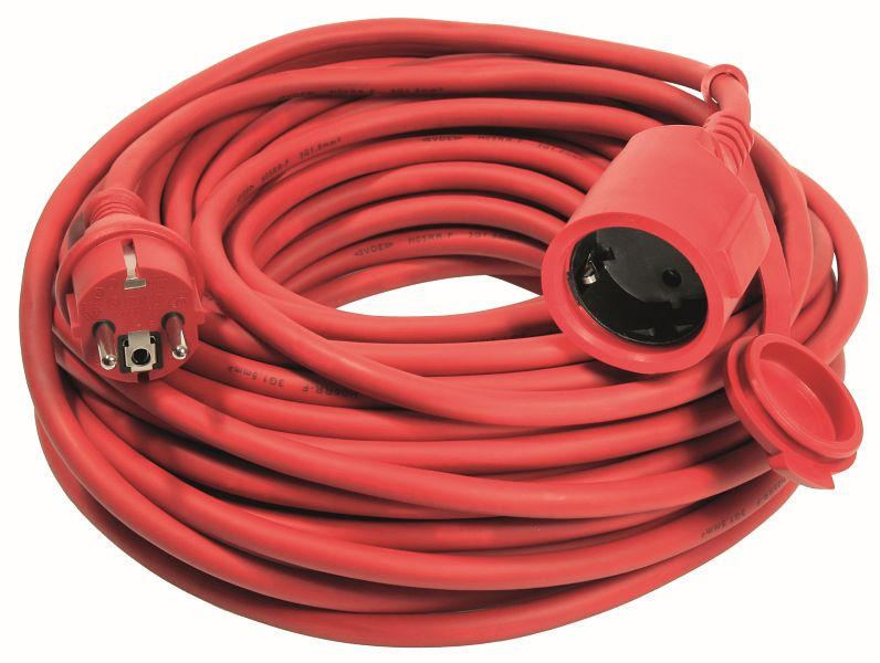 as-Schwabe Rasenmäher-Verlängerungsleitung 20m, rot mit Schutzkontaktstecker und Schutzkontaktkupplung, leichte Gummischlauchleitung H05RR-F 3G1,5, 60262