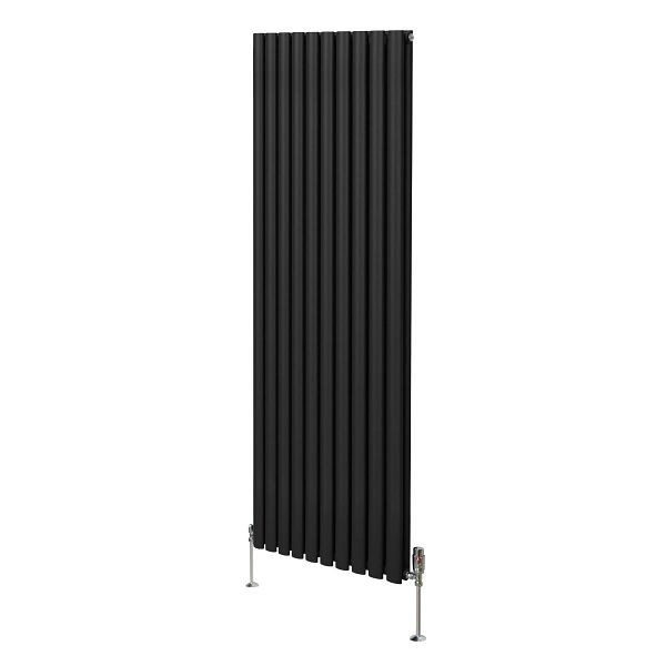 Monster Oval Röhrenheizkörper & Chrom Thermostatventile, 1800mm x 600mm, Schwarz, 10767
