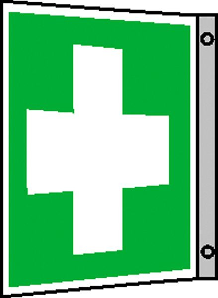 SafetyMarking Erste-Hilfe-Schild - Fahne, Erste Hilfe, BxHxT 2,5x20x20,5 cm, Aluminium, langnachleuchtend, 15.9213