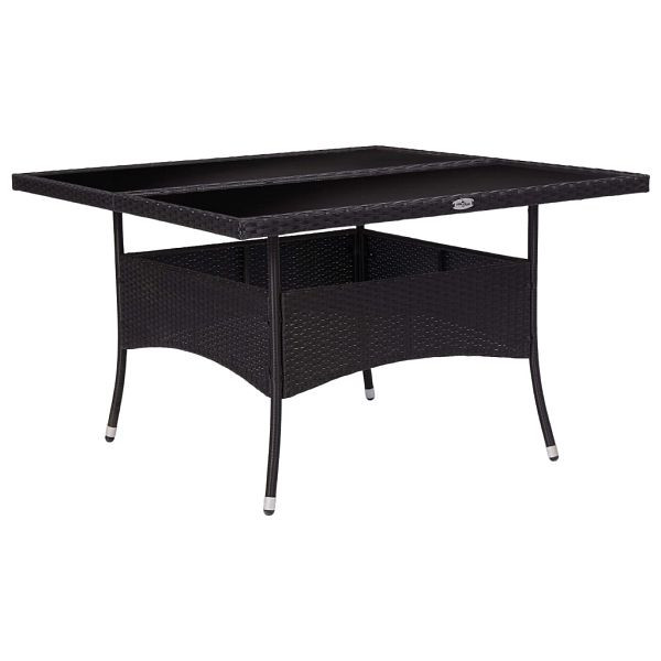 vidaXL Garten-Esstisch Schwarz Poly Rattan und Glas, 46189