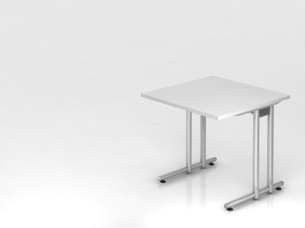 Hammerbacher Schreibtisch C-Fuß 80x80cm Weiß/Silber, Arbeitshöhe 72 cm, VNS08/W/S
