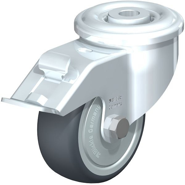 Blickle LER-TPA 80K-FI-FK Stahlblech-Lenkrolle mit Rückenloch & Feststeller, Thermoplastisches Gummi-Elastomer, Grau, 757060