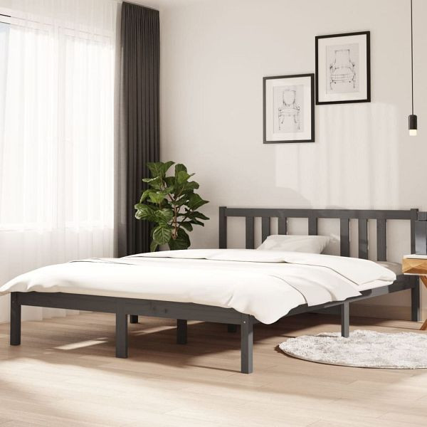 vidaXL Massivholzbett Grau 140x200 cm, Kiefernholz, 814886