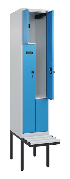 C+P Z-Spind Evolo PLUS, Bank, 2 Fächer, 2120x400x815mm, 7035/5012, Drehriegel, Material Sitzfläche Kunststoff, 0490437-122 S10061