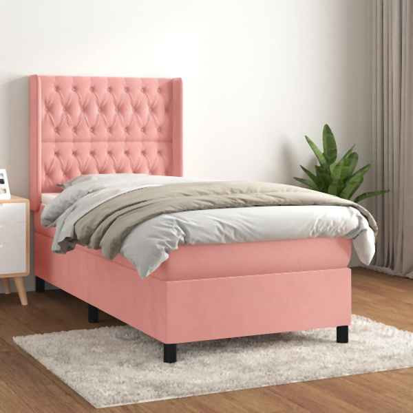 vidaXL Boxspringbett mit Matratze Rosa 100x200 cm Samt, 3132848