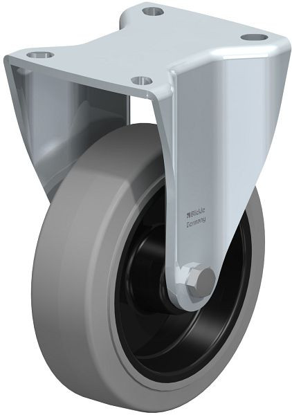 Blickle BH-POEV 125R-1-SG Stahlblech-Bockrolle, Schwerlast-Ausführung, mit Anschraubplatte, Elastik-Vollgummi, Grau, 370932