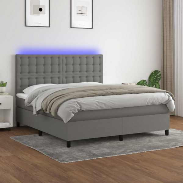 vidaXL Boxspringbett mit Matratze & LED Dunkelgrau 160x200 cm Stoff, 3135206
