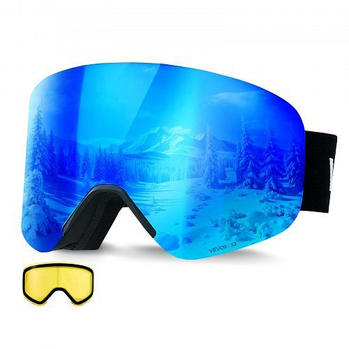 VEVOR Skibrille, magnetische Zylinderlinse, dunkelblaue Revo-Beschichtung, für Skifahren, Snowboarden, Radfahren, HXJWKHSDCXHJFSFIU001V0
