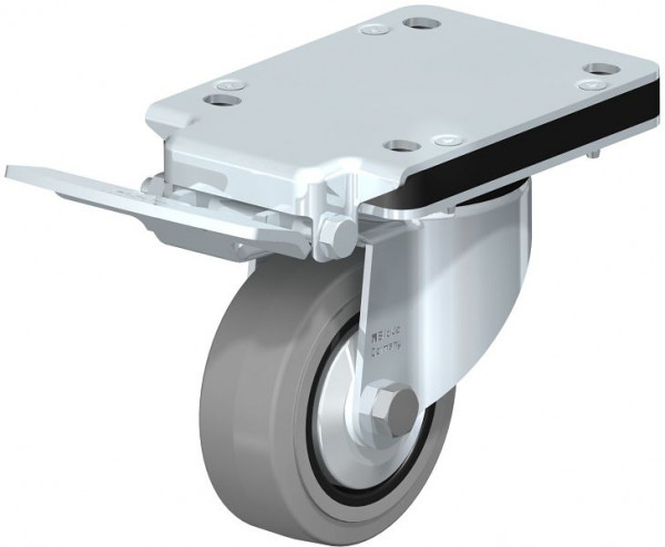 Blickle LK-POEV 100XR-3-IS-SG-FA Stahlblech-Lenkrolle, schwere Ausführung, mit Anschraubplatte & Feststeller, Elastik-Vollgummi, Grau, 850995