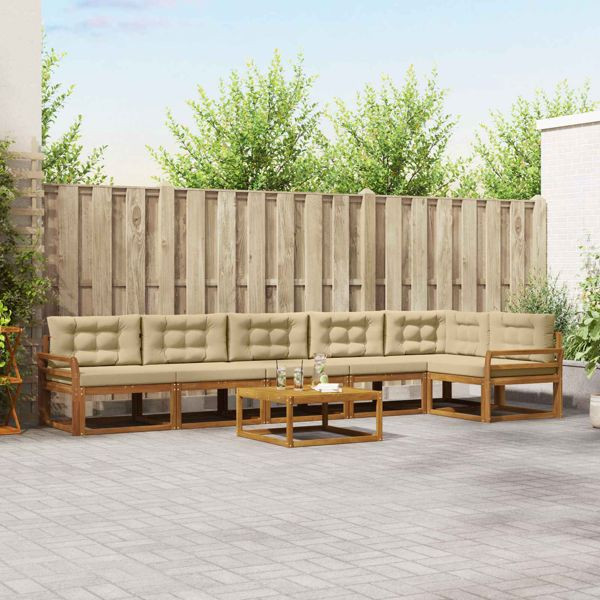 vidaXL Outdoor-Sofagarnitur mit Kissen 7-teilig Natur und Beige, 3367686