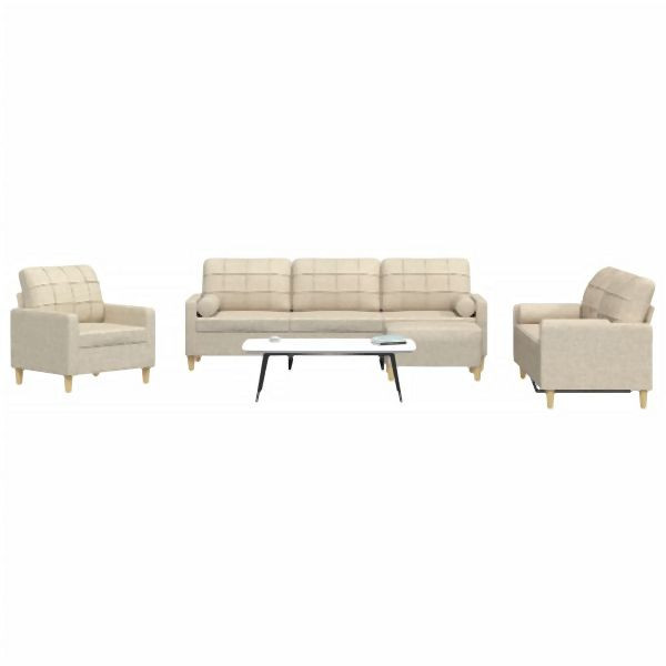 vidaXL 4-tlg. Sofagarnitur mit Fußhocker & Dekokissen Creme Stoff, 3278313