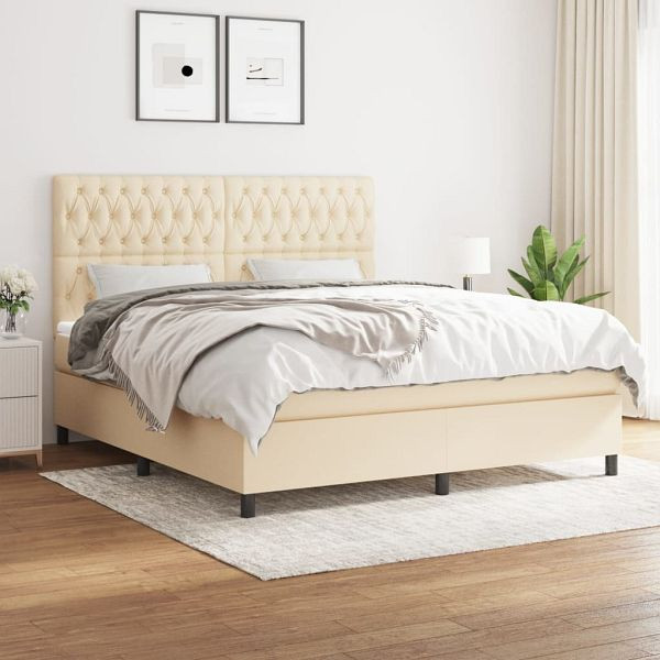 vidaXL Boxspringbett mit Matratze Creme 180x200 cm Stoff, 3142038