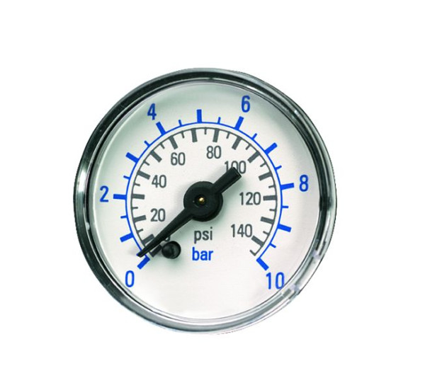 Prevost Rundes Manometer Ø 40 mm waagrecht, Skalenteilung= 0 - 4 , Befestigung AG BSPP= G 1/8, Werkstoff= Plexiglas-Skala, MT RA0440