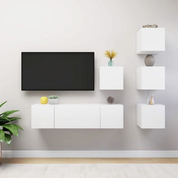 vidaXL 6-tlg. TV-Schrank-Set Weiß Holzwerkstoff, 3078720