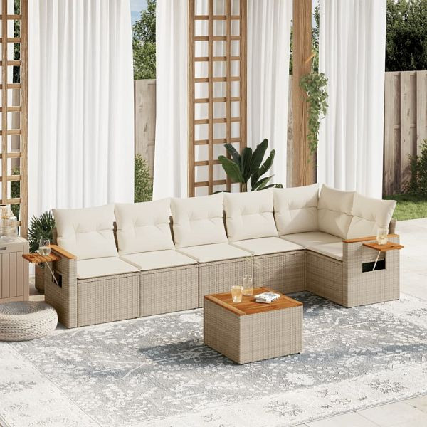 vidaXL 7-teilig Garten-Sofagarnitur mit Kissen Beige Poly Rattan, 3259237