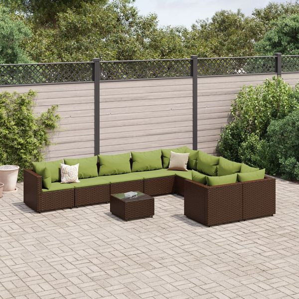 vidaXL 10-teilig Garten-Sofagarnitur mit Kissen Braun Poly Rattan, 3308326