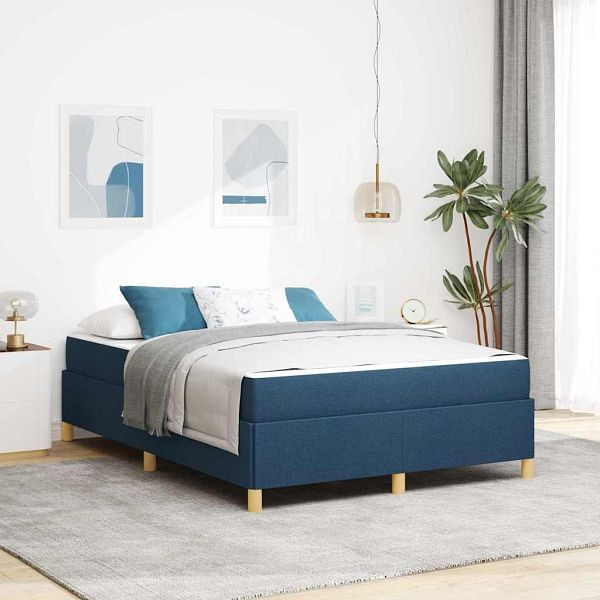 vidaXL Boxspringbett Blau und Marine und Weiß 140 x 200 cm Stoff, 3398947