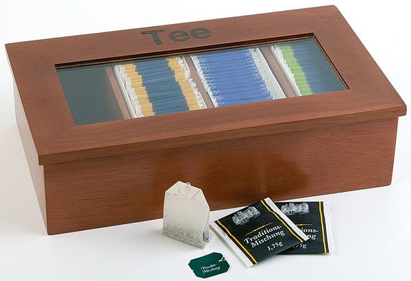 APS Teebox, 33,5 x 20 cm, Höhe: 9 cm, Holz, rot-braun, Holzbox mit Sichtfenster, mit Aufschritt -Tee-, 11574