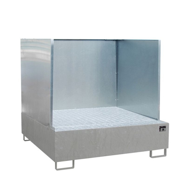 STEIN HGS Auffangwanne AW/SW, mit Spritzschutzwand, 450 Liter, ohne Farbe, feuerverzinkt, Gesamthöhe 1360 mm, feuerverzinkt, 4 x 200 Liter Fass, 79189.0024