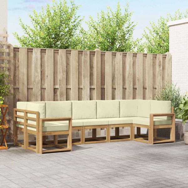 vidaXL Outdoor-Sofagarnitur mit Kissen 7-teilig Weiß und Creme, 3388159