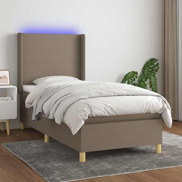 vidaXL Boxspringbett mit Matratze & LED Taupe 90x200 cm Stoff, 3138689