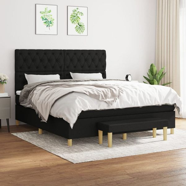 vidaXL Boxspringbett mit Matratze Schwarz 160x200 cm Stoff, 3137407