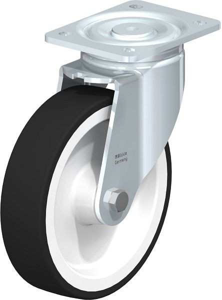 Blickle LH-POTH 200R Stahlblech-Lenkrolle, Schwerlast-Ausführung, mit Anschraubplatte, Thermoplastisches Polyurethan, Grau, 44933