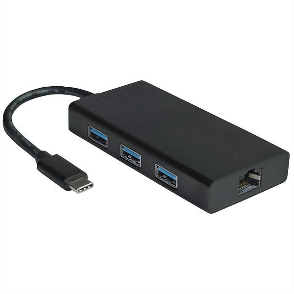 VALUE USB 3.2 Gen 2 Typ C zu Gigabit Ethernet Konverter + Hub, 12.99.1109