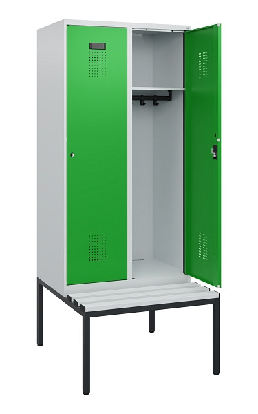 C+P Spind Evolo PLUS, 2 Abteile, 1950x800x815mm, 7035/6037, Zylinderschloss, Material Sitzfläche Kunststoff, Sitzbank, 0490505-22 S10092