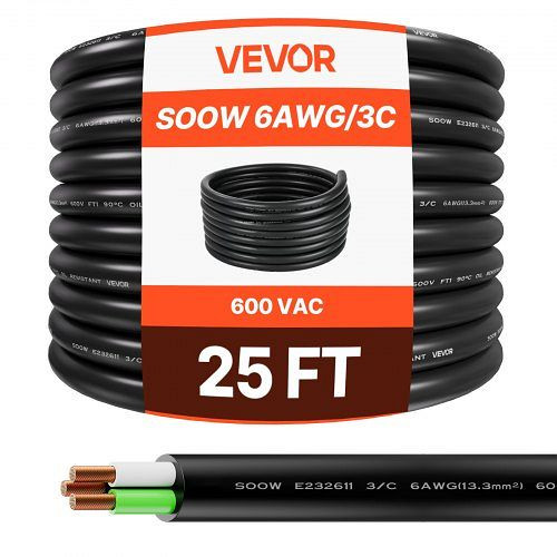 VEVOR 7,62m 6AWG (16 mm²) Elektrokabel Stromkabel Kupfer Verlängerungskabel Draht 600V, BXSDYXSOOWDLNPKFF001V8