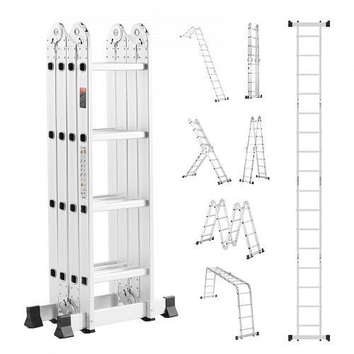 VEVOR 7-in-1 Teleskopleiter, A-Rahmen, 4 Stufen, 4600 mm, 150 kg Tragkraft, für Außenbereich, DGNZDTLHJ4JJEJ4Q4V0