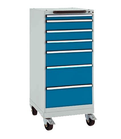 Manuflex Schubfachschrank BASETEC mobil, Nutzhöhe 900 mm mit 7 Schubfächern, in brillantblau RAL 5007, SP1133.5007