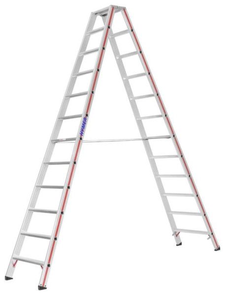HYMER Stufenstehleiter, beidseitig begehbar, 2x12 Stufen, Länge 3,04 m, Standhöhe: 2,31 m, 802424