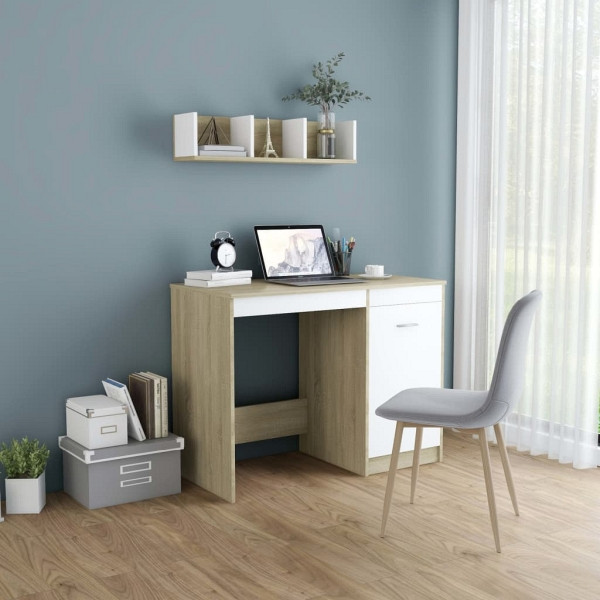 vidaXL Schreibtisch Weiß Sonoma-Eiche 100x50x76 cm Holzwerkstoff, 801801
