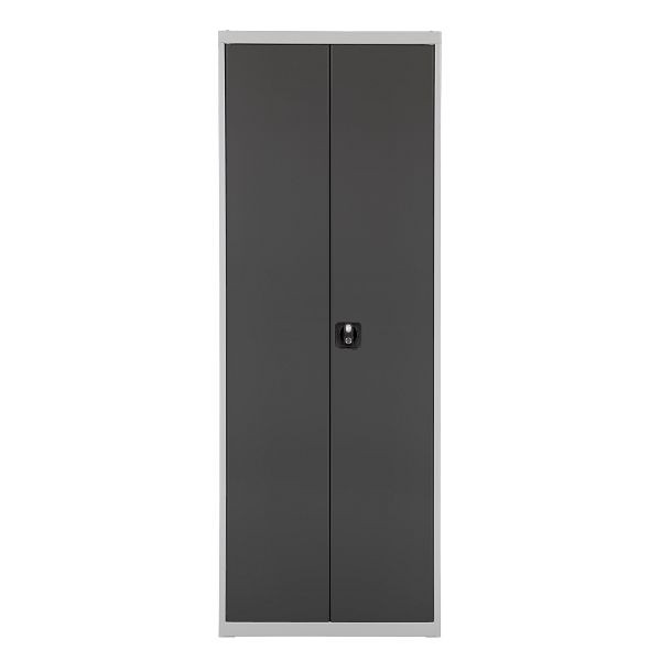 ADB Regalschrank mit Tür, 17 Fachböden + 108 Lagersichtkästen, RAL 7035/7016, 41827