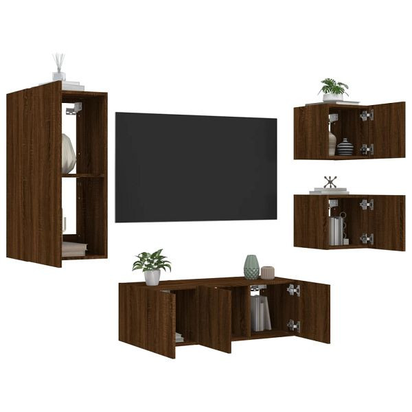 vidaXL 5-teilig Wohnwand mit LED-Beleuchtung Braun Eichen-Optik, 3216831