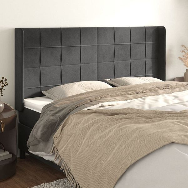 vidaXL Kopfteil mit Ohren Dunkelgrau 203x16x118/128 cm Samt, 3119647