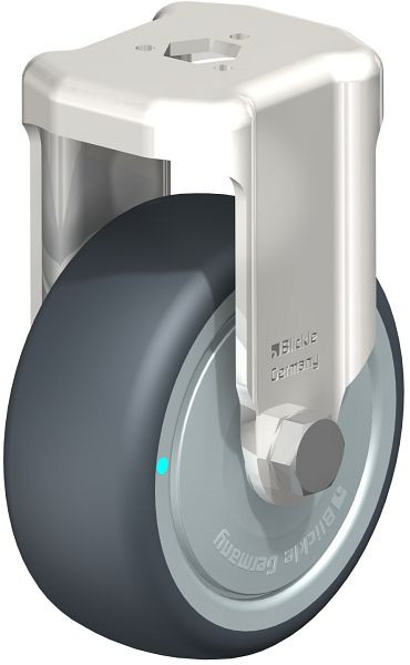 Blickle BKRXA-TPA 80KD-FK Edelstahl-Apparate-Bockrolle mit Rückenloch, Thermoplastisches Gummi-Elastomer, Grau, 574285