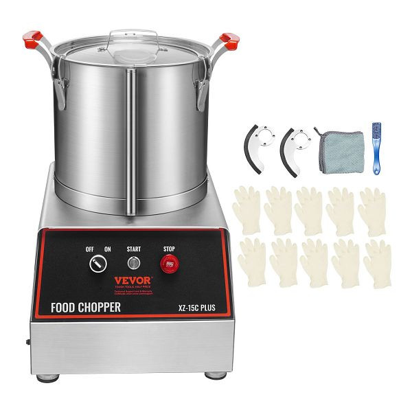 VEVOR Küchenmaschine Gemüsezerkleinerer 1400W Edelstahlmixer 17,62L Silber, AJSQSJ15L1407FJY8V2