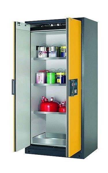 asecos Sicherheitsschrank Q-CLASSIC-90, Q90.195.090 in sicherheitsgelb RAL 1004 mit 3x Fachboden (Edelstahl), 30041-040-30049