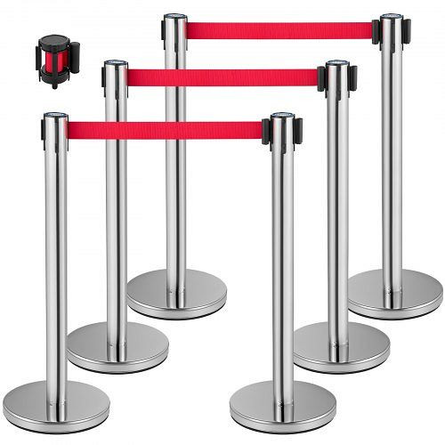 VEVOR Personenleitsystem 6 Ständer 1 Adapter 90 cm Gesamthöhe Absperrung Abgrenzungsständer Absperrständer mit 2 M Länge Gürtel, GLZYSHDJTZGX6WOY8V0