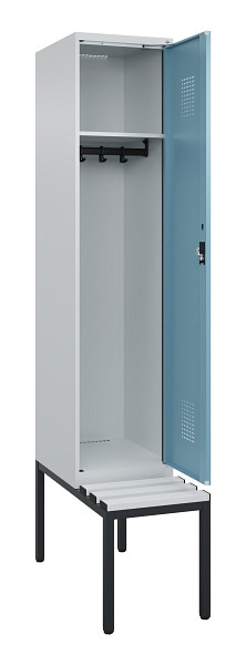 C+P Spind Evolo PLUS, 1 Abteile, 2120x400x815mm, 7035/0010, Haken 4, Zylinderschloss, Sitzfläche Kunststoff, Sitzbank, 0490507-12 S10090