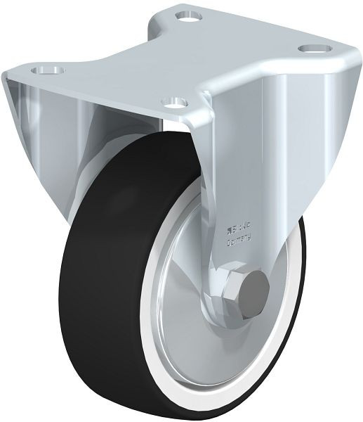 Blickle BK-POTH 100R-1-FA Stahlblech-Bockrolle, schwere Ausführung, mit Anschraubplatte, Thermoplastisches Polyurethan, Grau, 393579