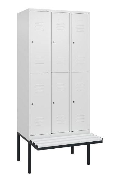 C+P Doppelstöckiger Spind Classic PLUS, 3 Abteile, 2120x900x815mm, 9016/9016, Zylinderschlösser, schwebende Sitzfläche, 0803407-30 S10029