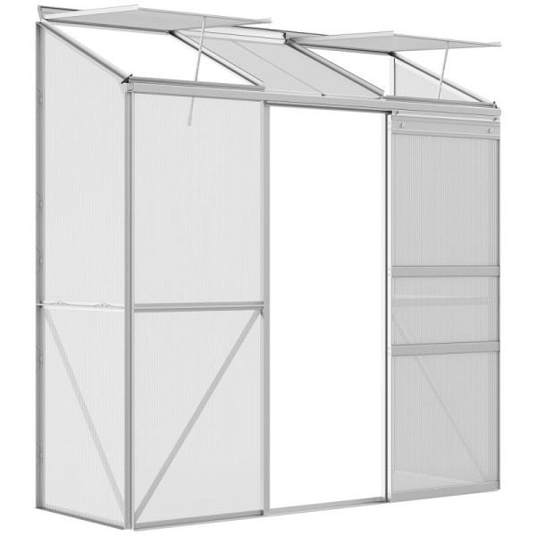 Outsunny Anlehngewächshaus, Schiebetür, Dachfenster, Polycarbonat+Aluminium, Farbe: Silber, 192 x 68 x 196 cm, 845-855V00CR