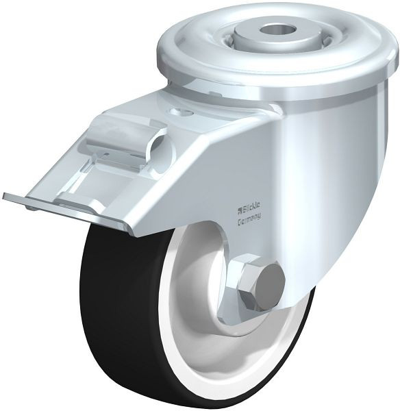Blickle LKR-POTH 100R-FI Stahlblech-Lenkrolle, schwere Ausführung, mit Rückenloch & Feststeller, Thermoplastisches Polyurethan, Grau, 610527
