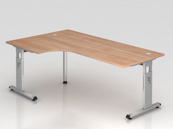 Hammerbacher Winkeltisch C-Fuß 200x120cm 90° Nussbaum/Silber, Winkelform 90°, links oder rechts montierbar, Arbeitshöhe 65-85 cm, VOS82/N/S